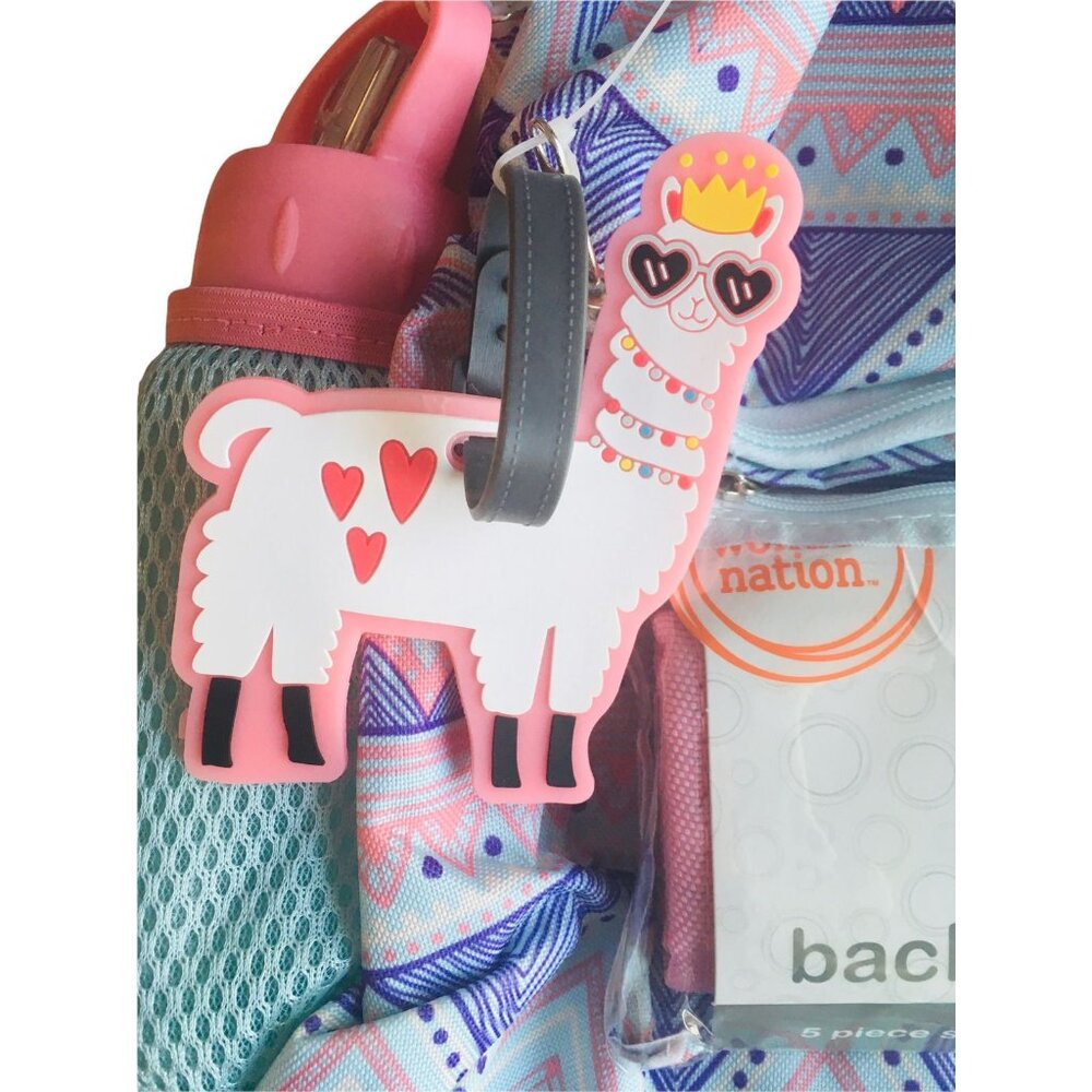 Llama Aztec Print Backpack 5 Piece Set Pink Blue Purple SC203